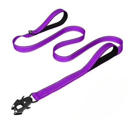 Heavy Duty Dog Leash- Nylon reflective dog leash with Soft Padded 2 Handle & Auto Lock Frog Clip Outdoor dog leash