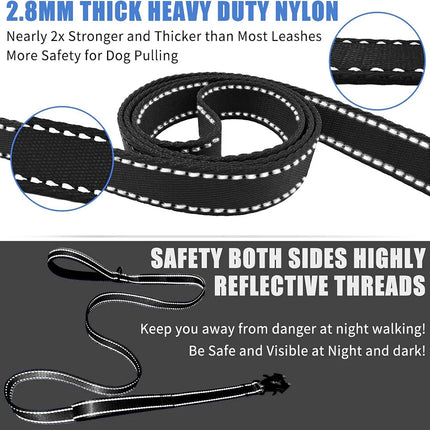 Heavy Duty Dog Leash- Nylon reflective dog leash with Soft Padded 2 Handle & Auto Lock Frog Clip Outdoor dog leash