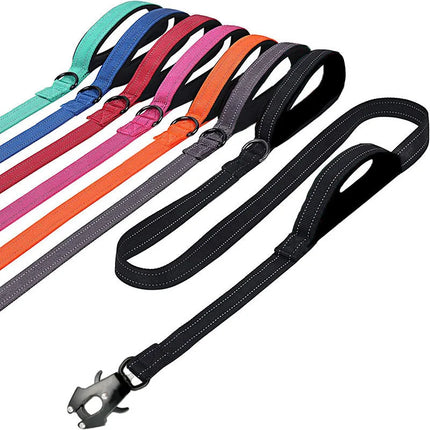Heavy Duty Dog Leash- Nylon reflective dog leash with Soft Padded 2 Handle & Auto Lock Frog Clip Outdoor dog leash