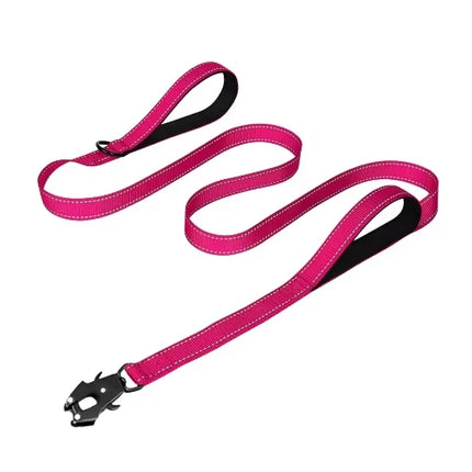 Heavy Duty Dog Leash- Nylon reflective dog leash with Soft Padded 2 Handle & Auto Lock Frog Clip Outdoor dog leash