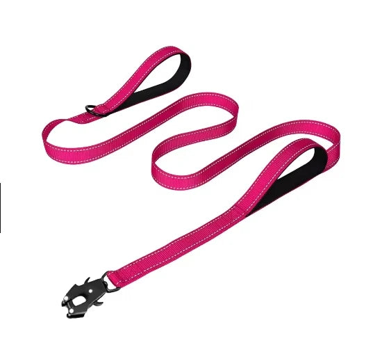 Heavy Duty Dog Leash- Nylon reflective dog leash with Soft Padded 2 Handle & Auto Lock Frog Clip Outdoor dog leash