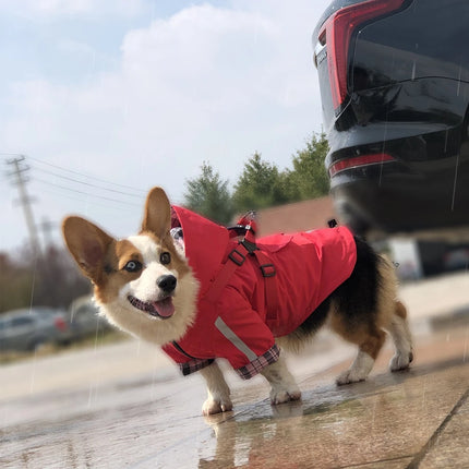 Dog Raincoat with Hooded and Leash Ring Waterproof