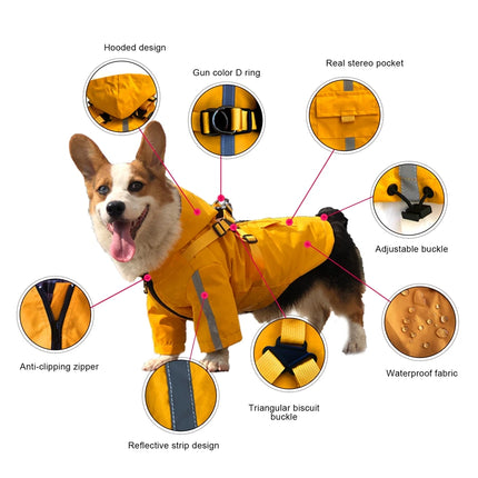 Dog Raincoat with Hooded and Leash Ring Waterproof